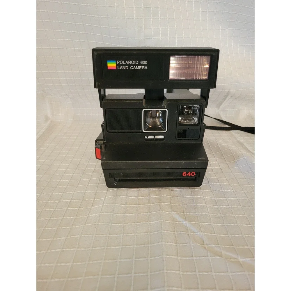 Polaroid 600 Land Camera 640 Vintage Instant Film Camera Black with Flash Strap